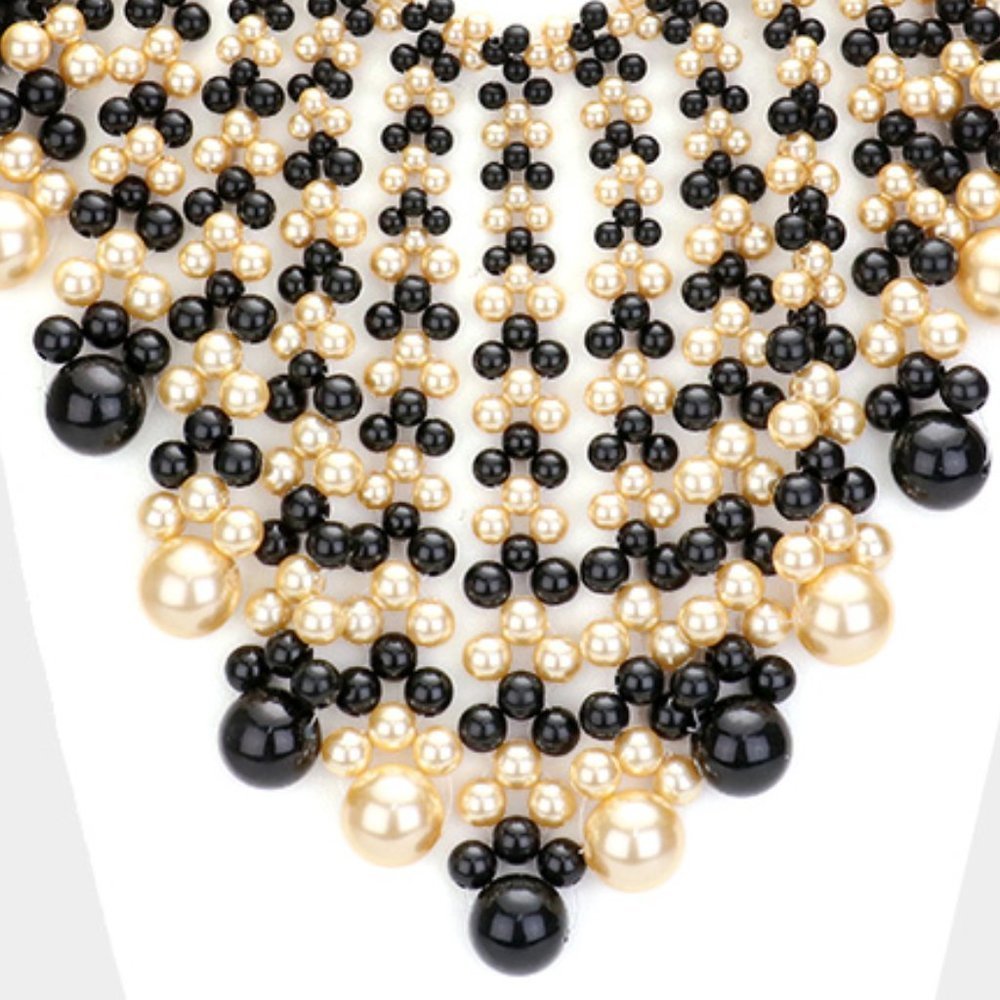Pearl Bubble Collar Statement Necklace Set - image 3